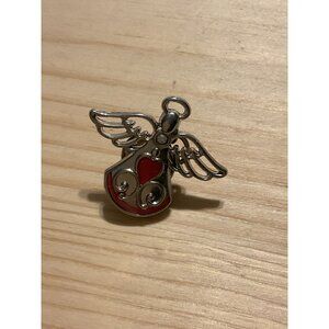 Angel Pin or Pendant With Red Heart Silver Tone Metal